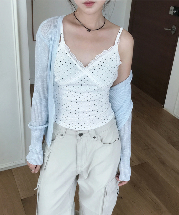 レースドットスリムキャミソール IVORY