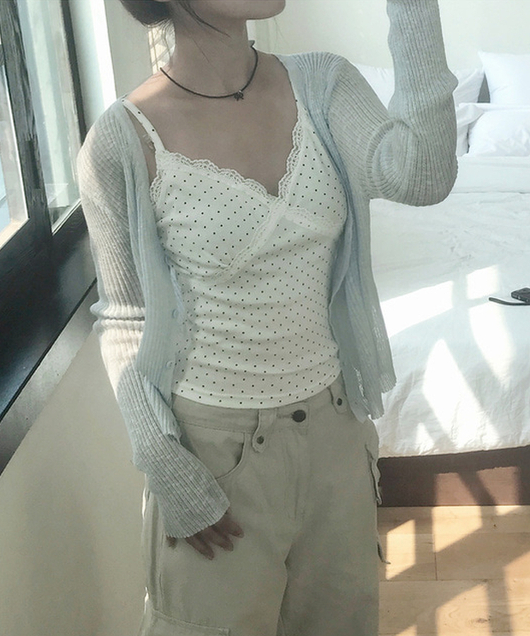 レースドットスリムキャミソール IVORY