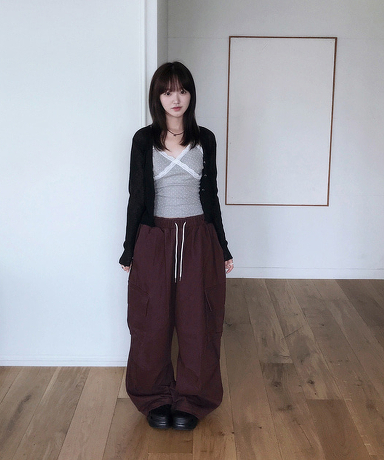 レースドットスリムキャミソール GREY