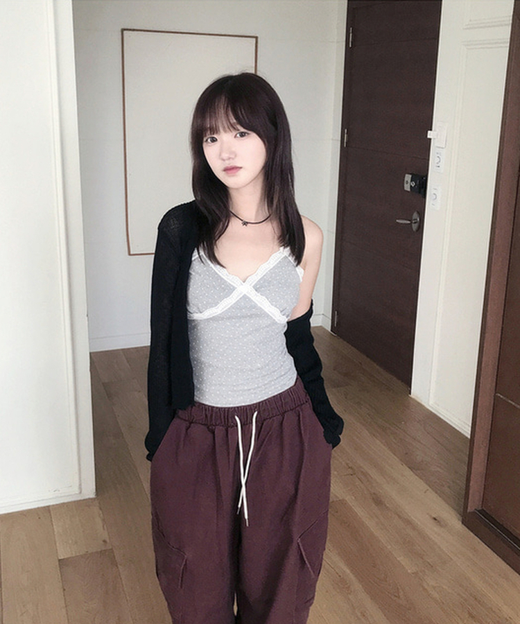 レースドットスリムキャミソール GREY