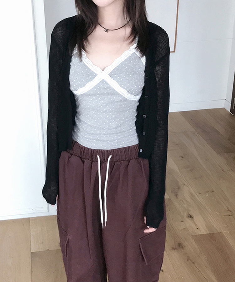 レースドットスリムキャミソール GREY