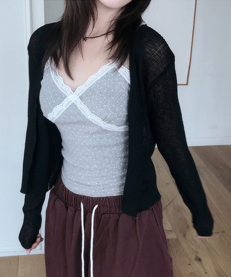 レースドットスリムキャミソール GREY