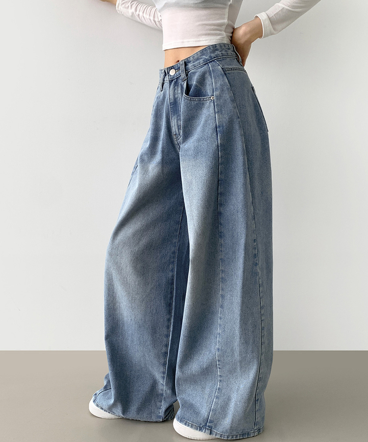 2XL절개 라인 빈티지 벌룬 와이드 데님팬츠 연청