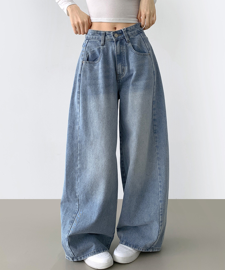 2XL절개 라인 빈티지 벌룬 와이드 데님팬츠 연청