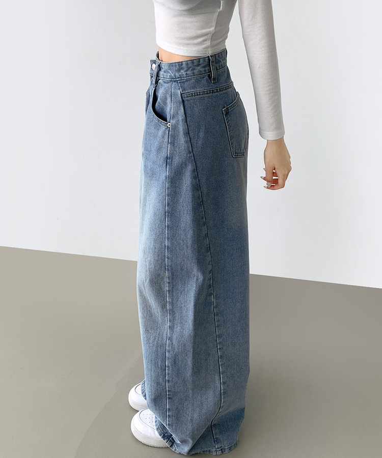 2XL절개 라인 빈티지 벌룬 와이드 데님팬츠 연청