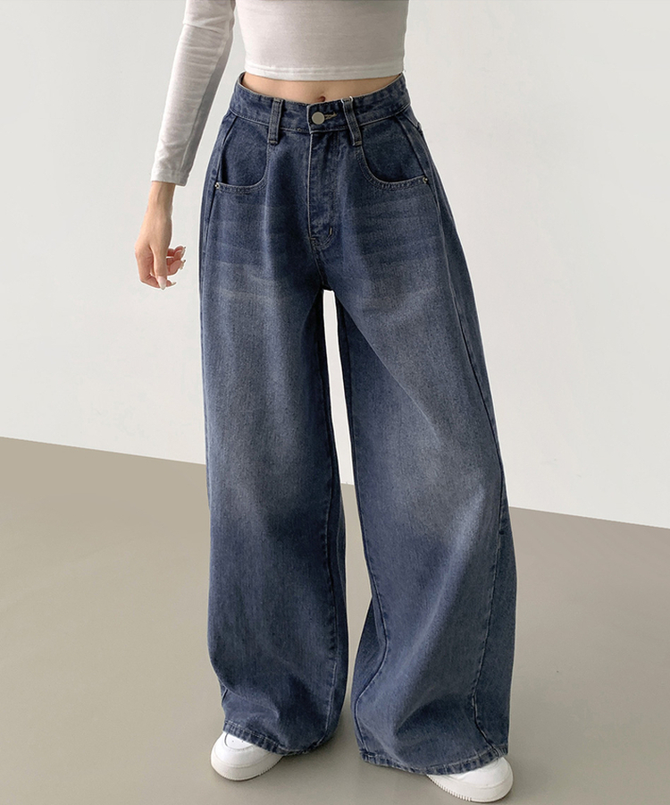 2XL절개 라인 빈티지 벌룬 와이드 데님팬츠 진청