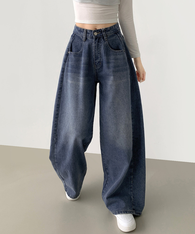 2XL절개 라인 빈티지 벌룬 와이드 데님팬츠 진청