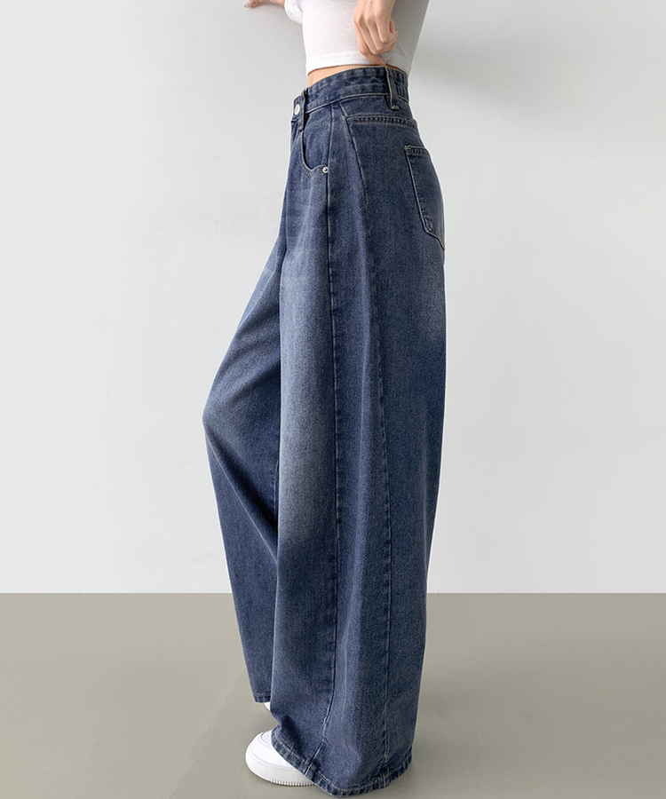 2XL절개 라인 빈티지 벌룬 와이드 데님팬츠 진청