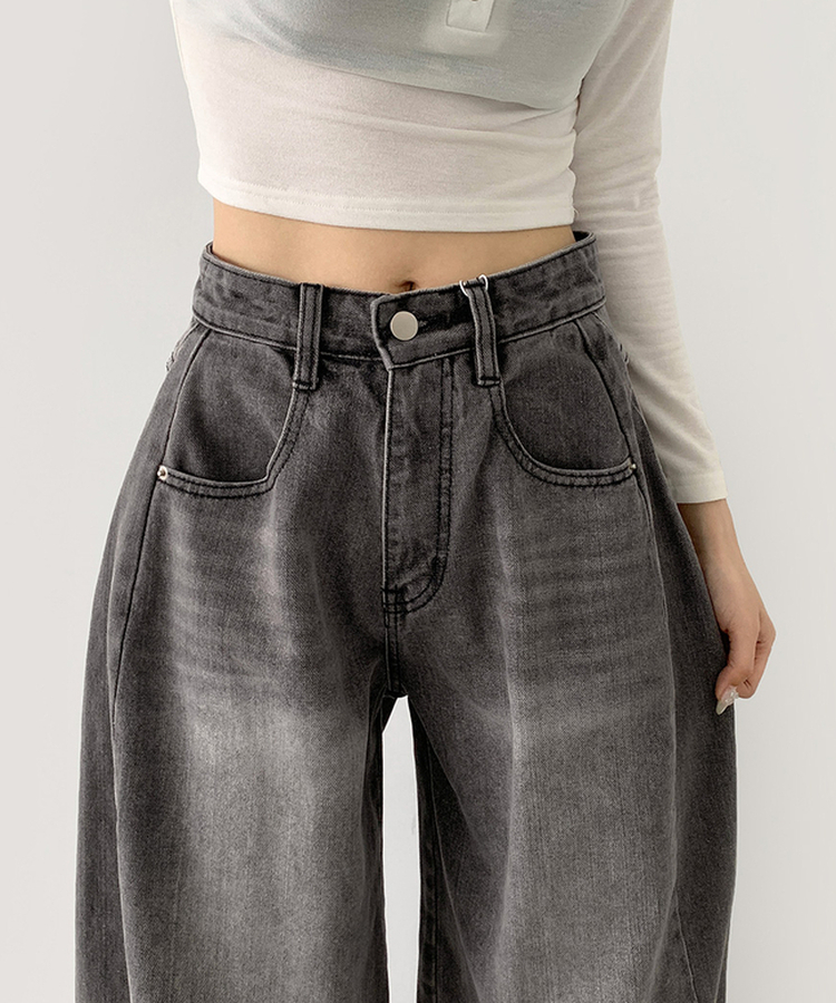 2XL절개 라인 빈티지 벌룬 와이드 데님팬츠 그레이