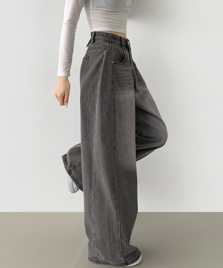 2XL절개 라인 빈티지 벌룬 와이드 데님팬츠 그레이