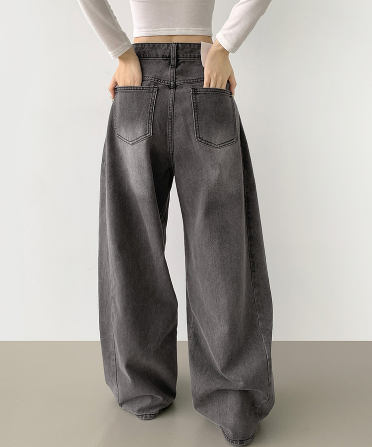 2XL절개 라인 빈티지 벌룬 와이드 데님팬츠 그레이