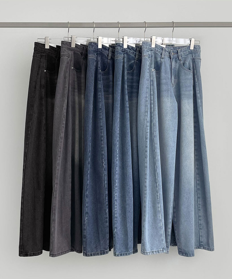 2XL절개 라인 빈티지 벌룬 와이드 데님팬츠