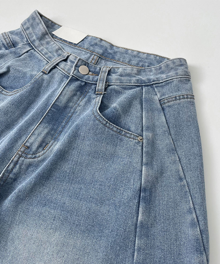 2XL절개 라인 빈티지 벌룬 와이드 데님팬츠