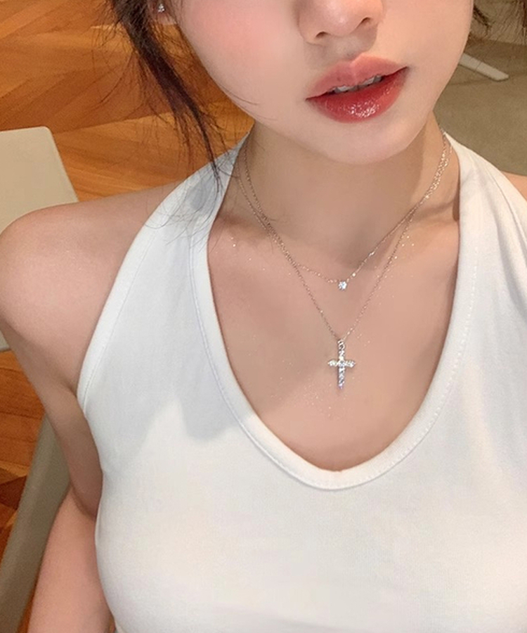 ダイヤクロス十字架ネックレス SILVER