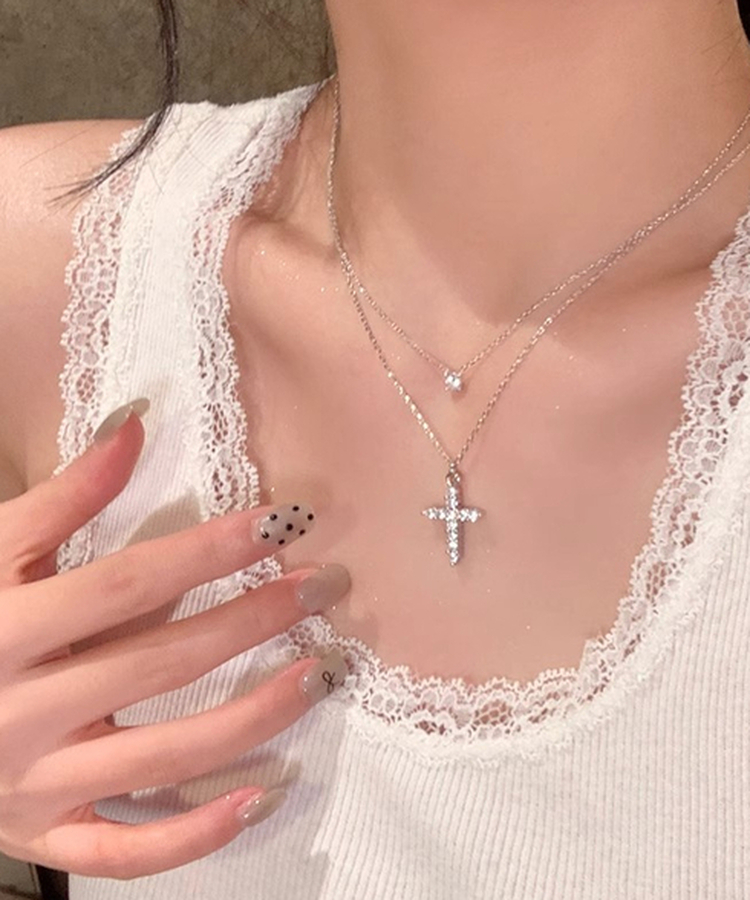 ダイヤクロス十字架ネックレス SILVER