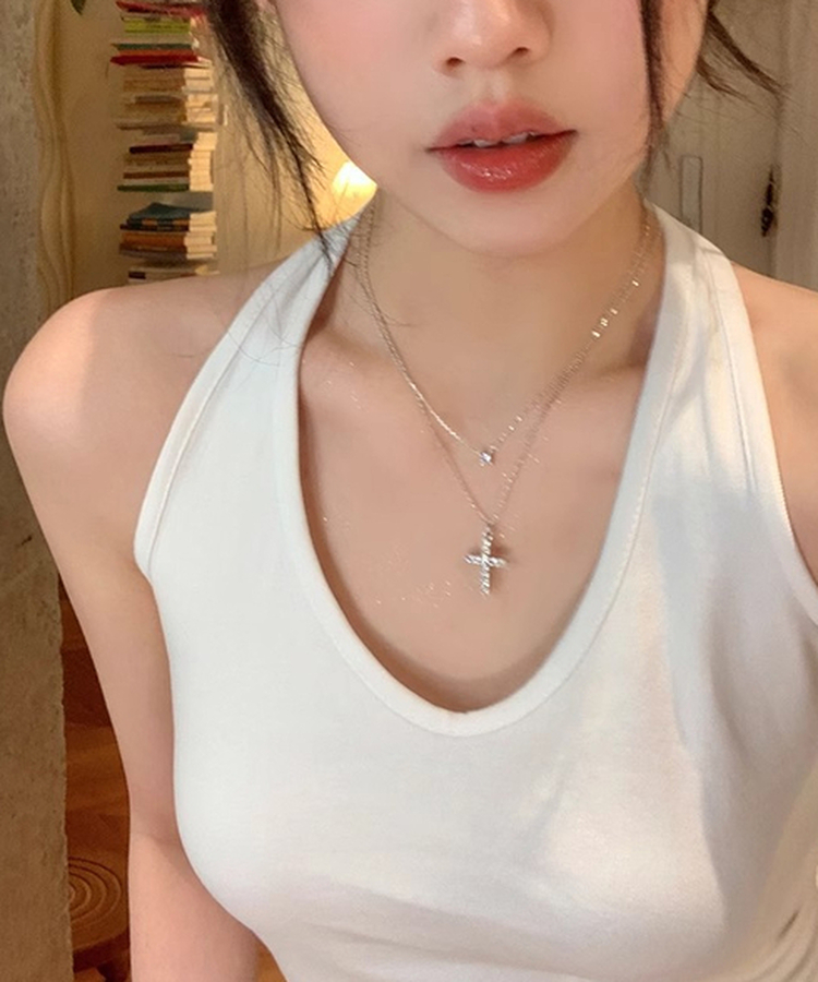 ダイヤクロス十字架ネックレス SILVER