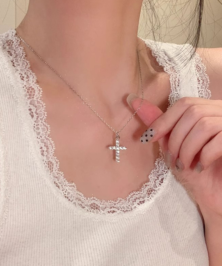 ダイヤクロス十字架ネックレス SILVER