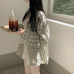 オーバーパステルチェックシャツ MINT