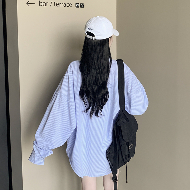 여름 블루 그레이 스트라이프 왕박시 긴팔 셔츠 남방 빅사이즈 살탐방지 여름아우터 살안타템 블루