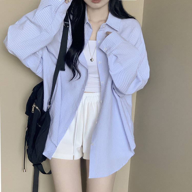 여름 블루 그레이 스트라이프 왕박시 긴팔 셔츠 남방 빅사이즈 살탐방지 여름아우터 살안타템 블루