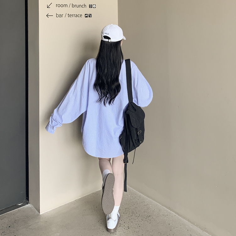 여름 블루 그레이 스트라이프 왕박시 긴팔 셔츠 남방 빅사이즈 살탐방지 여름아우터 살안타템 블루