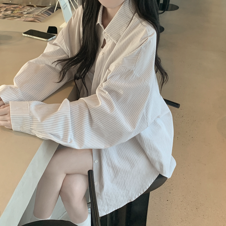 여름 블루 그레이 스트라이프 왕박시 긴팔 셔츠 남방 빅사이즈 살탐방지 여름아우터 살안타템 그레이