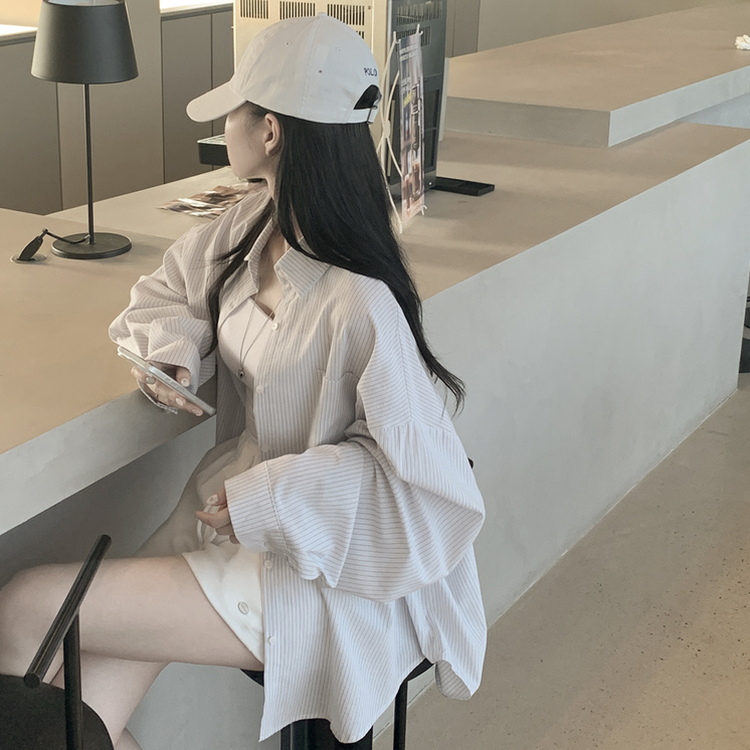 여름 블루 그레이 스트라이프 왕박시 긴팔 셔츠 남방 빅사이즈 살탐방지 여름아우터 살안타템 그레이