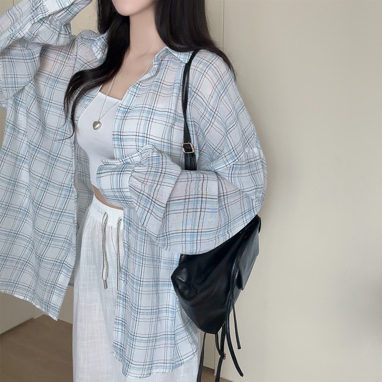 リネンチェックオーバーシャツカーディガン IVORY