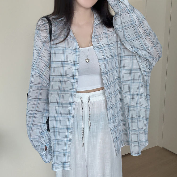 リネンチェックオーバーシャツカーディガン IVORY