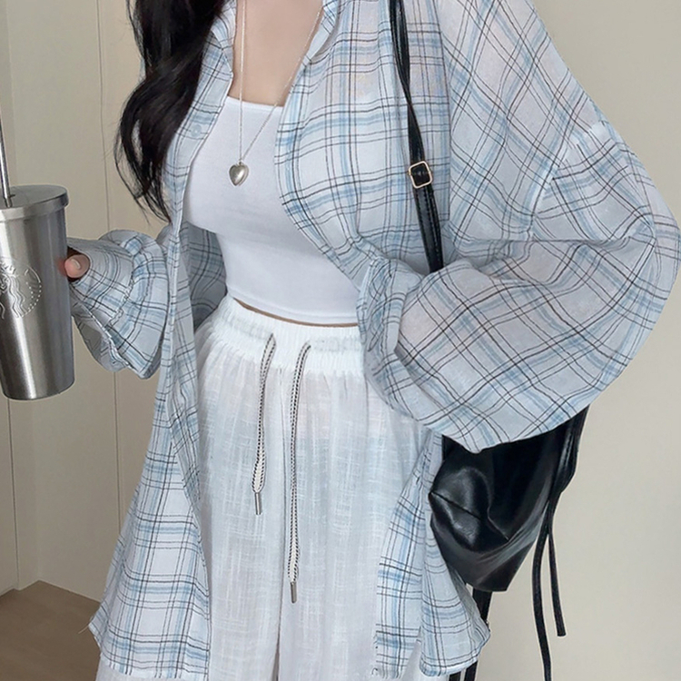 リネンチェックオーバーシャツカーディガン IVORY