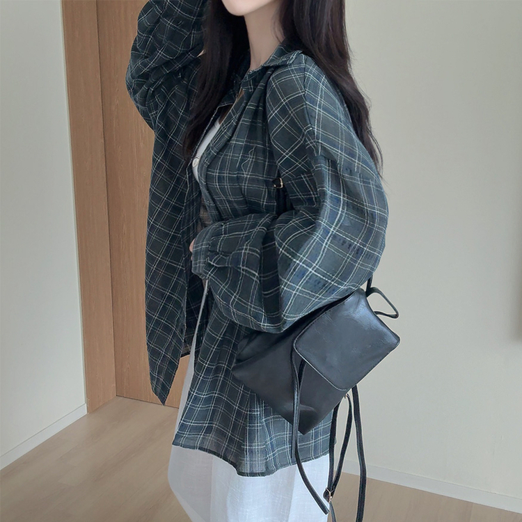 リネンチェックオーバーシャツカーディガン KHAKI