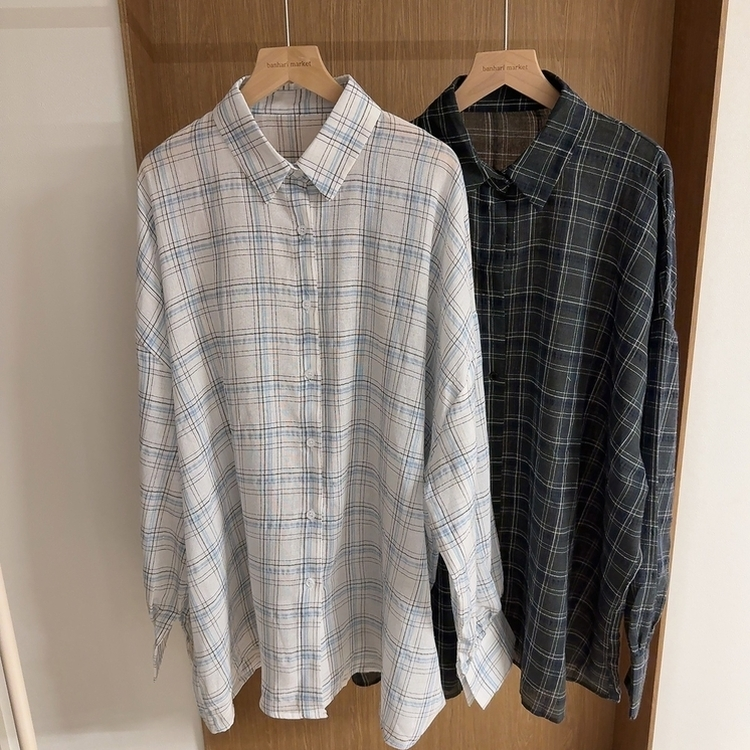 リネンチェックオーバーシャツカーディガン