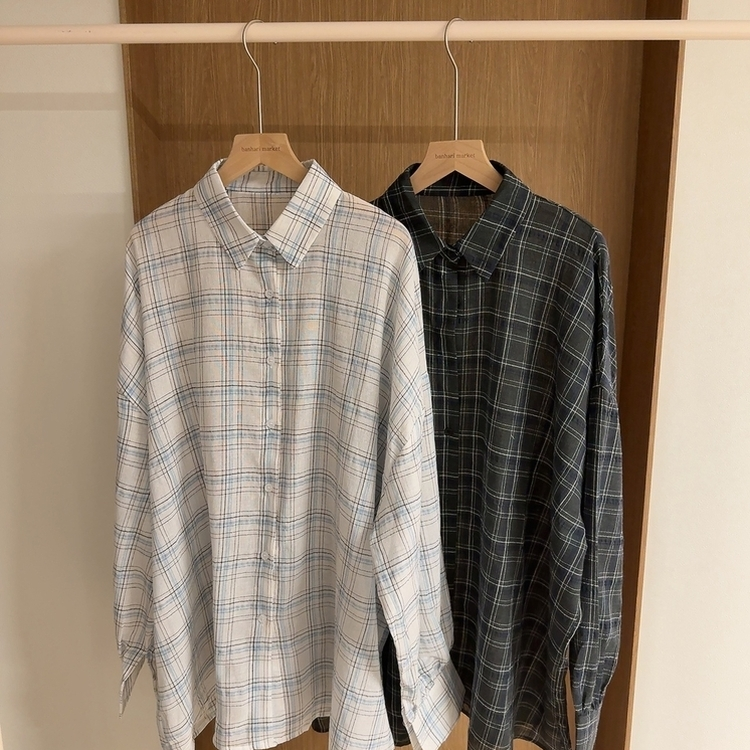 リネンチェックオーバーシャツカーディガン