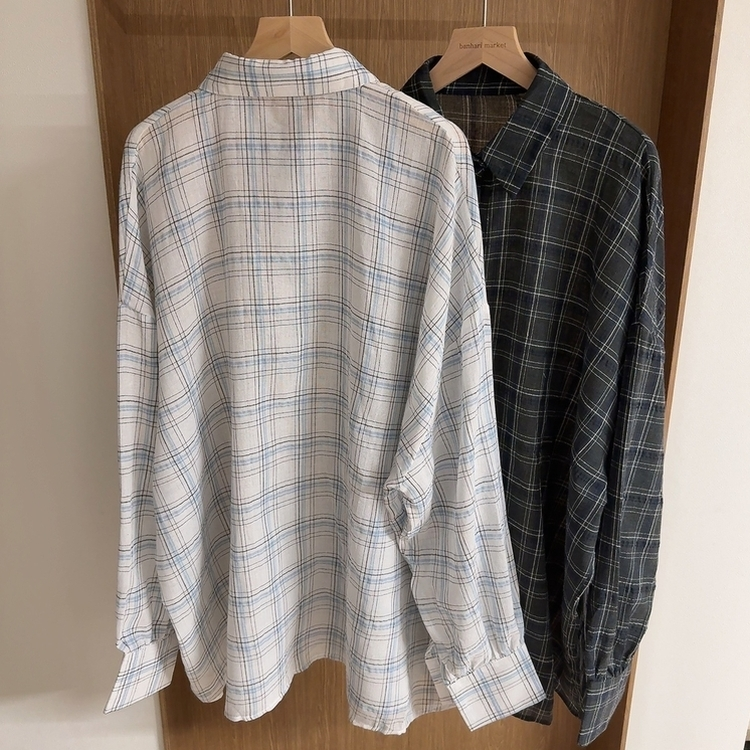 リネンチェックオーバーシャツカーディガン