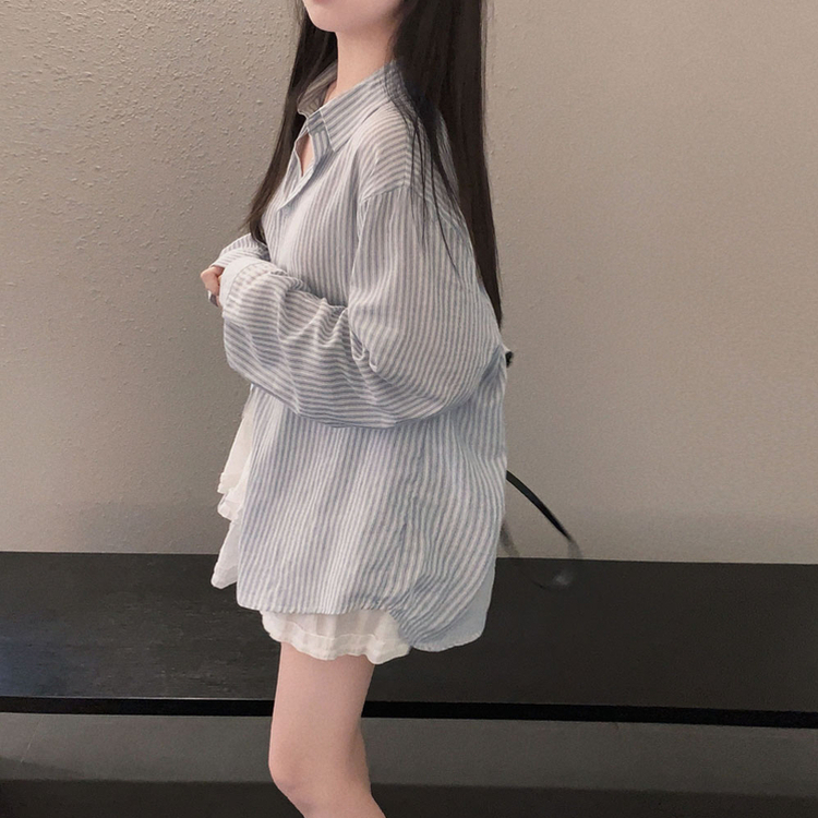 구름이야 셔츠야소프트 스트라이프 루즈핏 남녀공용 긴팔셔츠 소라