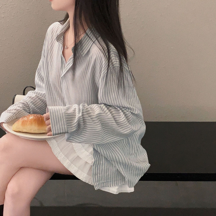 구름이야 셔츠야소프트 스트라이프 루즈핏 남녀공용 긴팔셔츠 소라