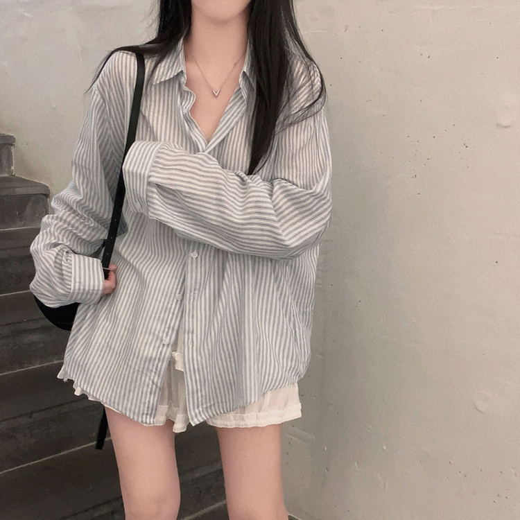 구름이야 셔츠야소프트 스트라이프 루즈핏 남녀공용 긴팔셔츠 소라