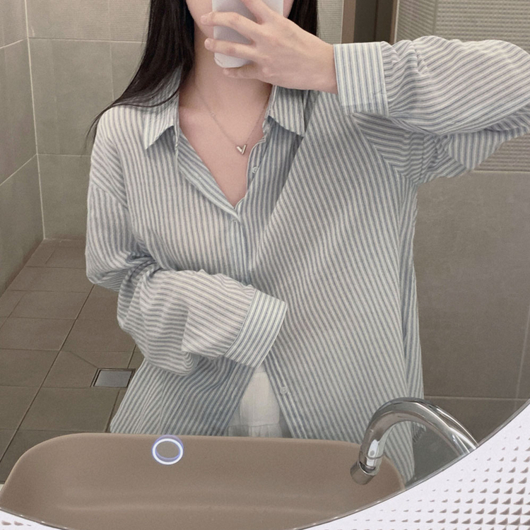 구름이야 셔츠야소프트 스트라이프 루즈핏 남녀공용 긴팔셔츠 소라