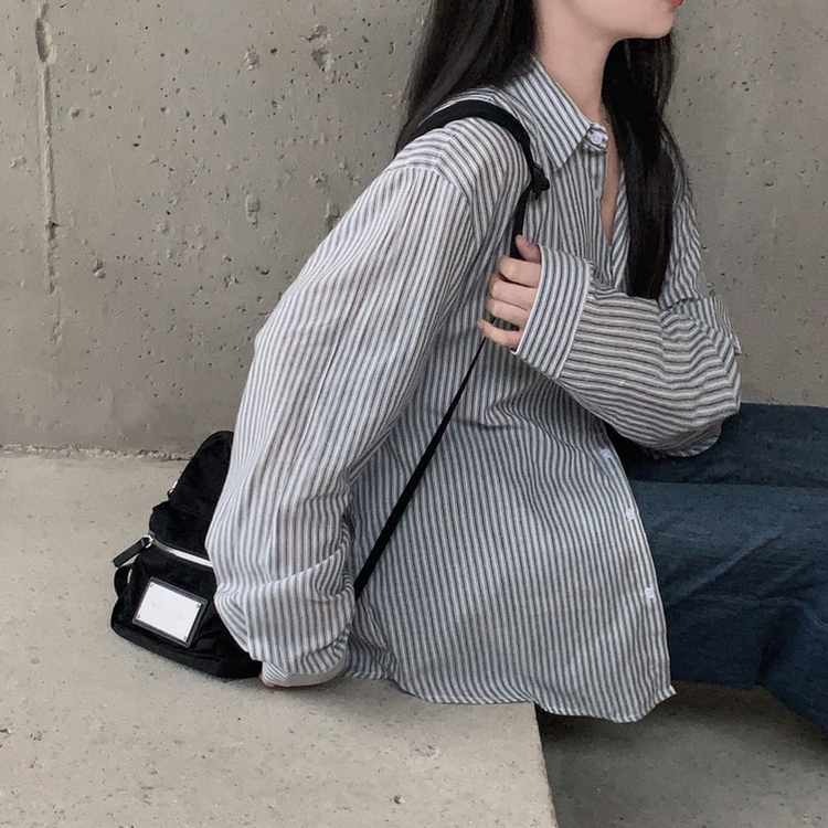 구름이야 셔츠야소프트 스트라이프 루즈핏 남녀공용 긴팔셔츠 네이비