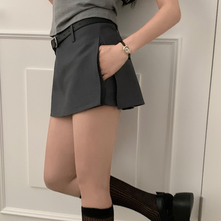 라이징 트임 라인 치마바지 미니스커트 3color 그레이