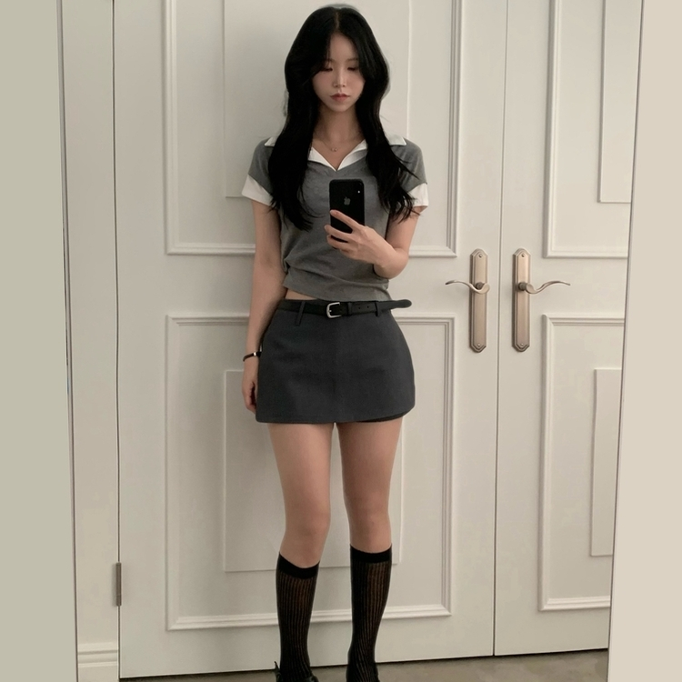 라이징 트임 라인 치마바지 미니스커트 3color 그레이