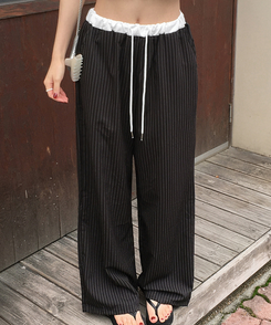 ストライプワイドバンディングスラックス BLACK