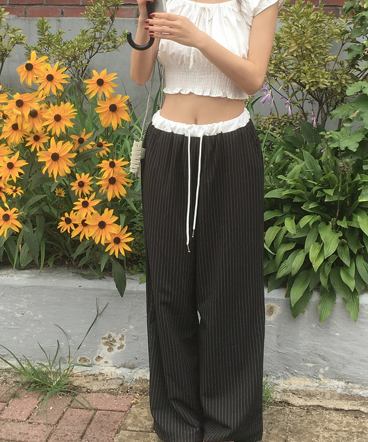 ストライプワイドバンディングスラックス BLACK