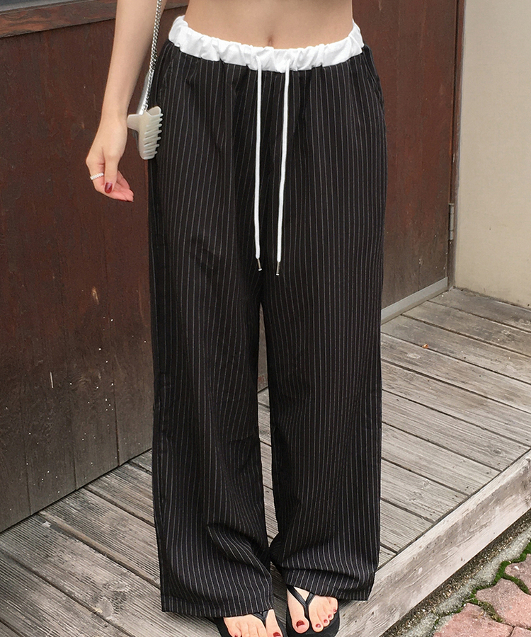 ストライプワイドバンディングスラックス BLACK