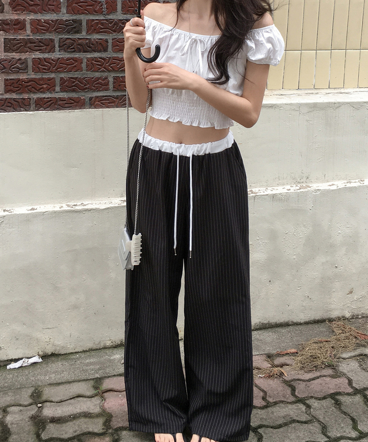 ストライプワイドバンディングスラックス BLACK