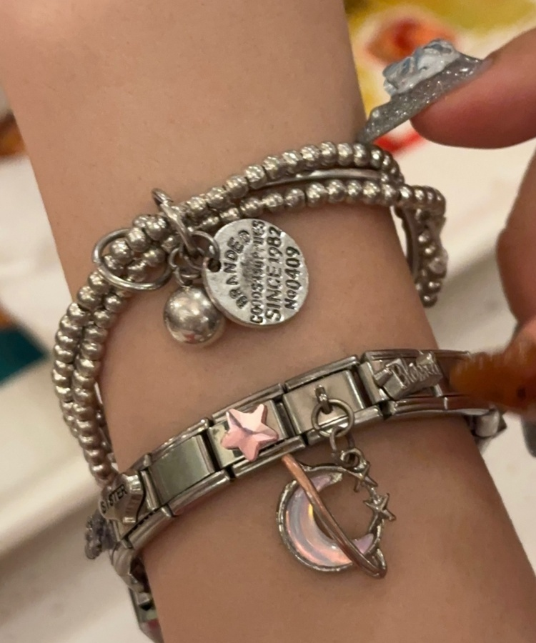 실버 비즈 볼 레이어드 팔찌 실버