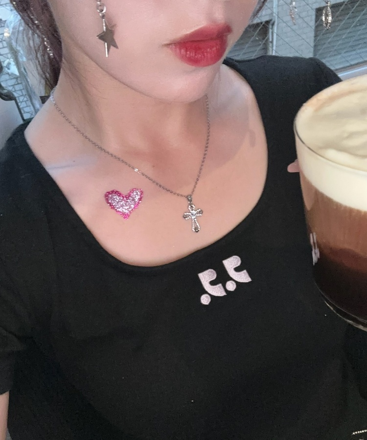 십자가 큐빅 목걸이 실버