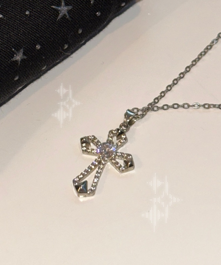 십자가 큐빅 목걸이 실버