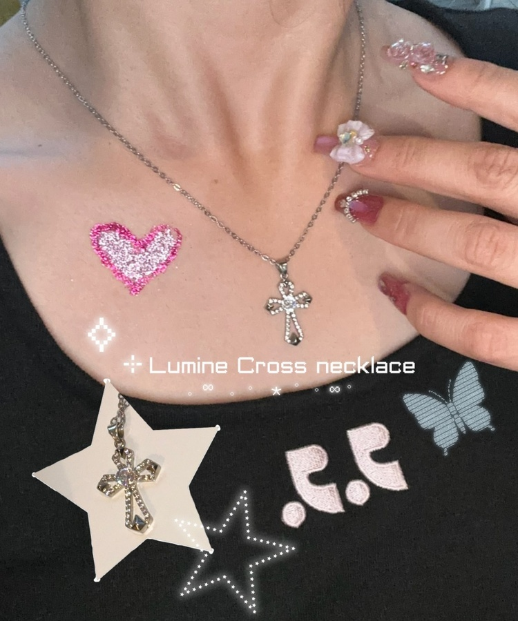 십자가 큐빅 목걸이 실버