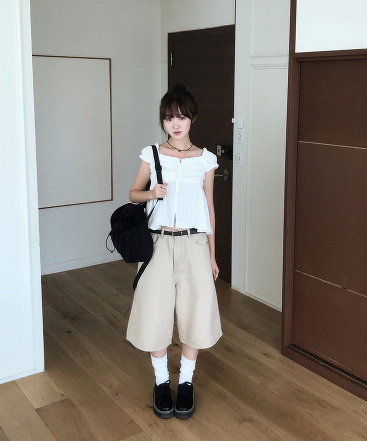 【丈別】ベーシックバミューダワイドコットンパンツ BEIGE